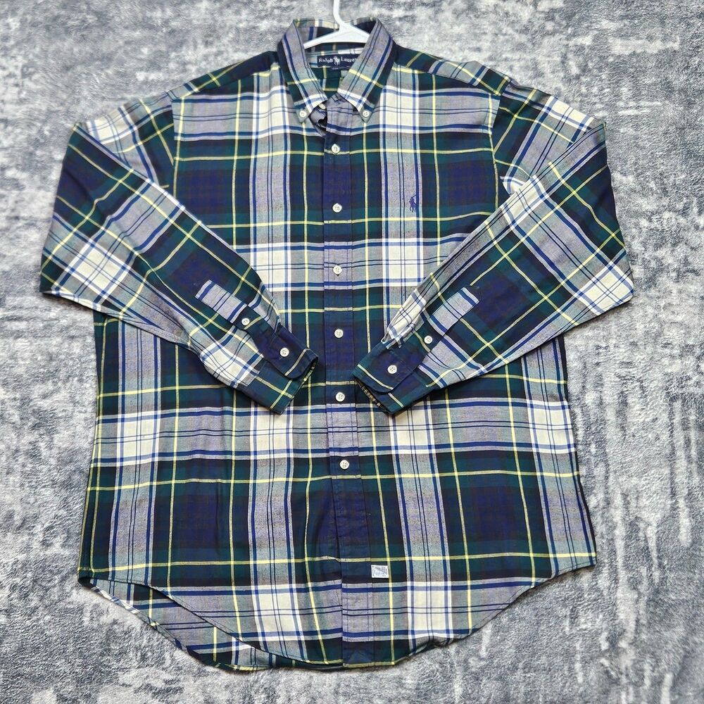 Ralph Lauren Blake Plaid Button Down Shirt Mens L Green Flannel Long Sleeve